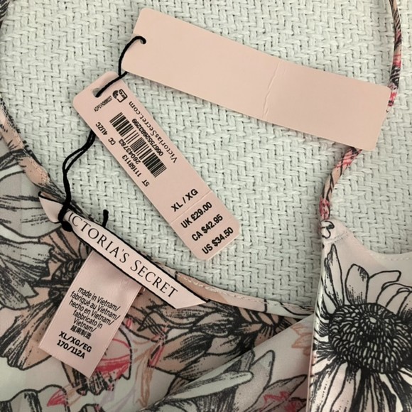 Victoria's Secret XL Satin Racerback Cami Pajama Top Sleepwear Pink Floral Strip - Picture 6 of 8